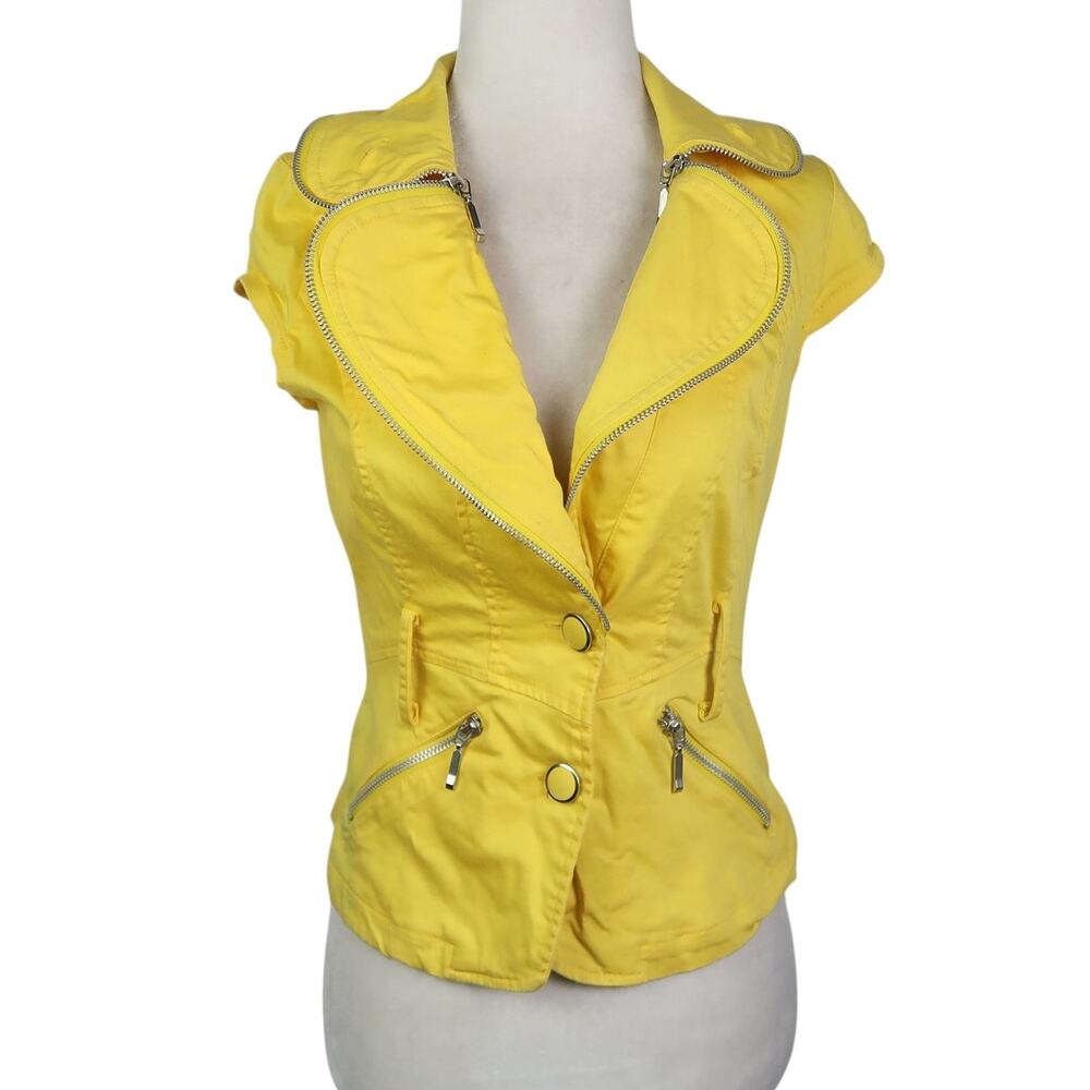 Vintage Y2K Yellow Cap Sleeve Fitted Vest w/ Zipper Trim M